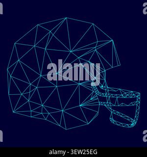 American football helmet low poly triangulation triangulated polygonal electric cyan blue vibrant aqua neon color vector illustration image outline Stock Vector