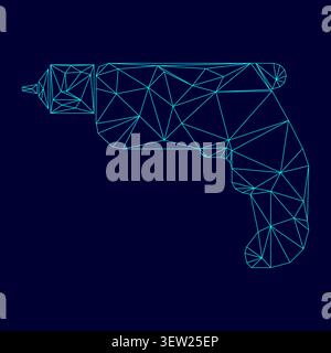Hand drill low poly triangulation triangulated polygonal electric cyan blue vibrant aqua neon color vector illustration image outline contour line Stock Vector