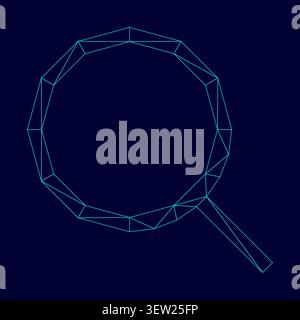 Magnifying glass or loupe low poly triangulation triangulated polygonal electric cyan blue vibrant aqua neon color vector illustration image outline Stock Vector