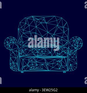 Armchair low poly triangulation triangulated polygonal electric cyan blue vibrant aqua neon color vector illustration image outline contour line style Stock Vector