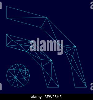 News line sign low poly triangulation triangulated polygonal electric cyan blue vibrant aqua neon color vector illustration image outline contour Stock Vector