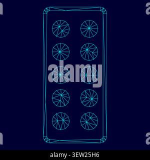 Pills in blister low poly triangulation triangulated polygonal electric cyan blue vibrant aqua neon color vector illustration image outline contour Stock Vector