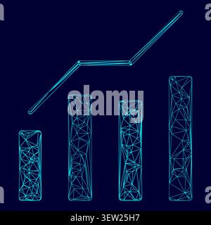 Growth chart low poly triangulation triangulated polygonal electric cyan blue vibrant aqua neon color vector illustration image outline contour line Stock Vector