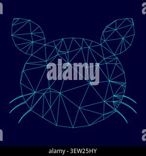 Cat head low poly triangulation triangulated polygonal electric cyan blue vibrant aqua neon color vector illustration image outline contour line style Stock Vector
