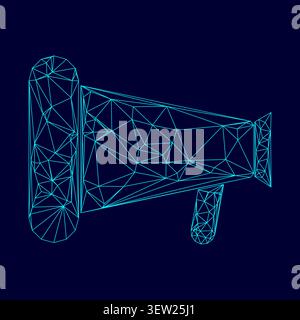 Loud speaker or megaphone low poly triangulation triangulated polygonal electric cyan blue vibrant aqua neon color vector illustration image outline Stock Vector