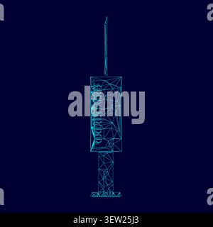 Syringe low poly triangulation triangulated polygonal electric cyan blue vibrant aqua neon color vector illustration image outline contour line style Stock Vector