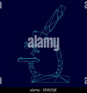 Microscope low poly triangulation triangulated polygonal electric cyan blue vibrant aqua neon color vector illustration image outline contour line Stock Vector