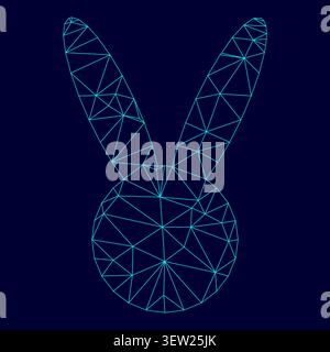 Hare or rabbit head low poly triangulation triangulated polygonal electric cyan blue vibrant aqua neon color vector illustration image outline Stock Vector