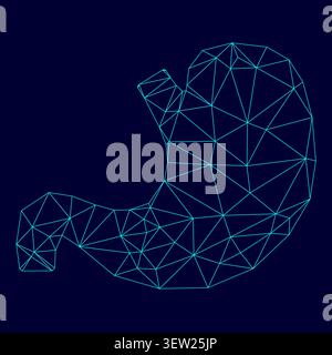Stomach low poly triangulation triangulated polygonal electric cyan blue vibrant aqua neon color vector illustration image outline contour line style Stock Vector