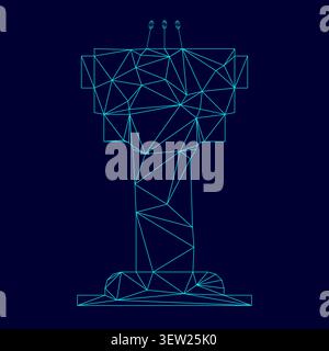 Rostrum with three microphone low poly triangulation triangulated polygonal electric cyan blue vibrant aqua neon color vector illustration image Stock Vector
