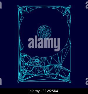 Hard drive disk low poly triangulation triangulated polygonal electric cyan blue vibrant aqua neon color vector illustration image outline contour Stock Vector