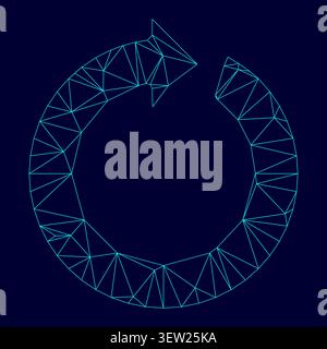 Circle arrow low poly triangulation triangulated polygonal electric cyan blue vibrant aqua neon color vector illustration image outline contour line Stock Vector