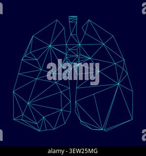 Lungs low poly triangulation triangulated polygonal electric cyan blue vibrant aqua neon color vector illustration image outline contour line style Stock Vector