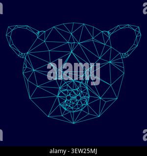 Pig head low poly triangulation triangulated polygonal electric cyan blue vibrant aqua neon color vector illustration image outline contour line style Stock Vector