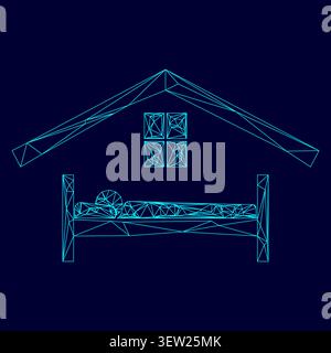 Man in bed hotel low poly triangulation triangulated polygonal electric cyan blue vibrant aqua neon color vector illustration image outline contour Stock Vector