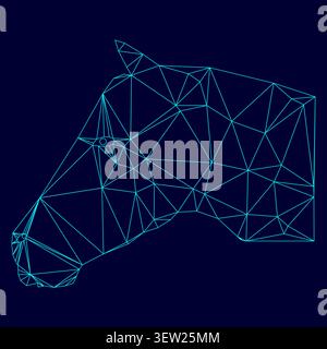 Horse head low poly triangulation triangulated polygonal electric cyan blue vibrant aqua neon color vector illustration image outline contour line Stock Vector