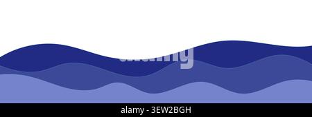 Smooth dark blue ocean wave background. Simple wavy sea water line border. Minimalist flat design element for marine header, summer beach holiday Stock Vector