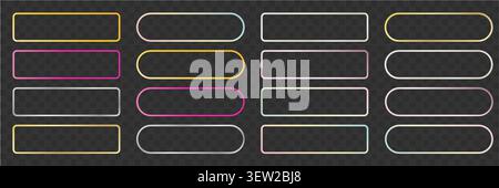 Modern neon rectangle and pill shape button with glow. Futuristic UI frame for websites, apps, games, casino banners and digital call to action Stock Vector