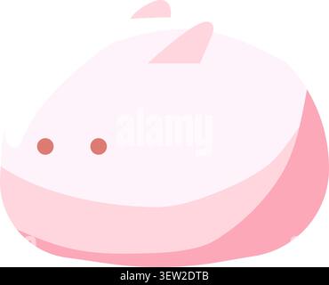 Flat illustration of a pale pink pig face with small ears round eyes soft snout and glossy highlight Stock Vector