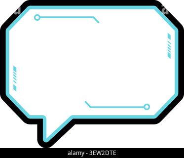 Flat illustration of a rectangular speech bubble panel with angular corners blue technical details and a pointed tail Stock Vector