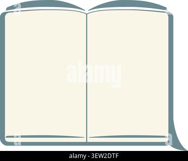 Flat illustration of an open blank book with pale pages blue outlines and curved lower page edges Stock Vector