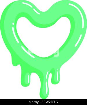 Flat illustration of a glossy mint green heart shaped slime with dripping lower edges and white highlights Stock Vector