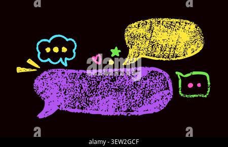 Yellow and purple crayon hand drawn Irregular text boxes. Stock Vector