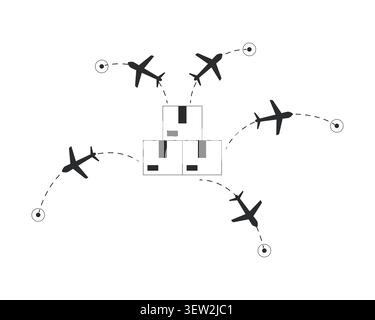 Air cargo delivery network 2D line object Stock Vector