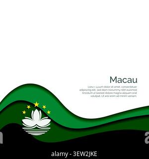 Flag of Macau. Paper Cut Style and Waving Design with Modern Presentation Layout. Waving effect with realistic shadows and gradients. Ideal for intern Stock Vector
