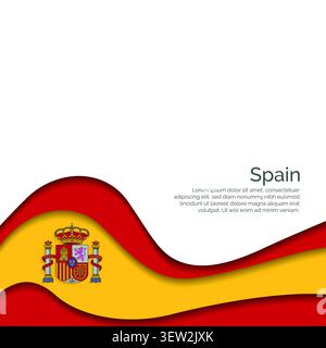 Flag of Spain. Paper Cut Style and Waving Design with Modern Presentation Layout. Waving effect with realistic shadows and gradients. Ideal for intern Stock Vector