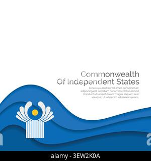Flag of Commonwealth Of Independent States. Paper Cut Style and Waving Design with Modern Presentation Layout. Waving effect with realistic shadows an Stock Vector