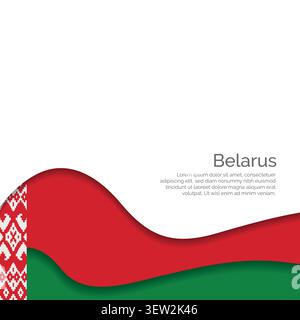 Flag of Belarus. Paper Cut Style and Waving Design with Modern Presentation Layout. Waving effect with realistic shadows and gradients. Ideal for inte Stock Vector
