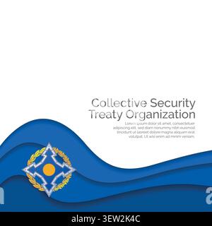 Flag of Collective Security Treaty Organization. Paper Cut Style and Waving Design with Modern Presentation Layout. Waving effect with realistic shado Stock Vector