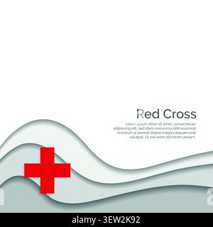 Flag of Red Cross. Paper Cut Style and Waving Design with Modern Presentation Layout. Waving effect with realistic shadows and gradients. Ideal for in Stock Vector