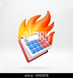 3d calendar icon burning in fire. Stock Vector