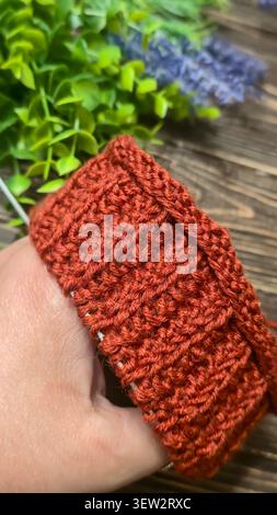 Colorful knitted fabric suitable for home decor, fashion or textile. pattern. Copy space Stock Photo