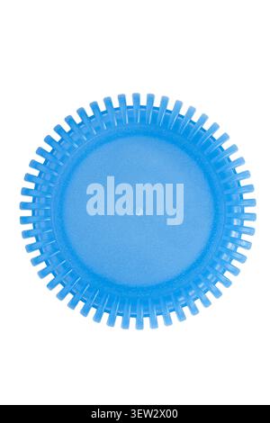 Light blue ribbed plastic bottle cap isolated on white background Stock Photo