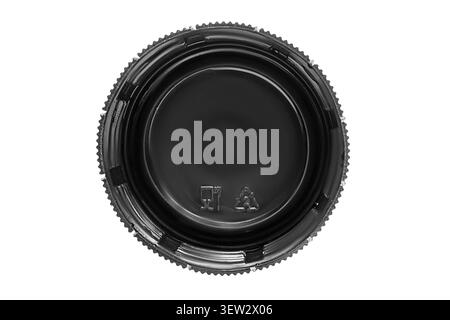 Black plastic bottle cap underside isolated on white background Stock Photo