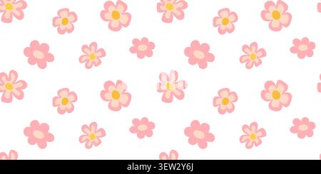 Gentle seamless pattern with cute pink and pastel flowers on white background flat Stock Vector