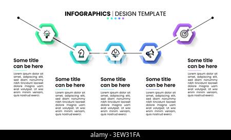 Infographic template with icons and 5 options or steps. Hexagons. Can be used for workflow layout, diagram, banner, webdesign. Vector illustration Stock Vector