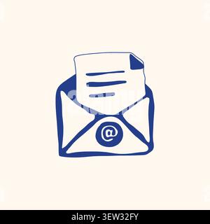 Hand drawn vector illustration of email message icon for business communication, digital correspondence, customer contact, online notification and office workflow. Stock Vector
