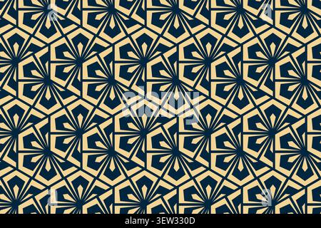 Flower geometric pattern. Seamless vector background. Dark blue and gold ornament. Ornament for fabric, wallpaper, packaging, Decorative print Stock Vector