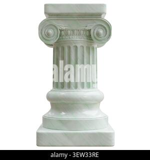Green veined classical Ionic column with a fluted shaft and polished marble surface, isolated on white transparent, 3d render Stock Photo