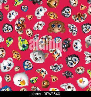 Vibrant vector illustration of diverse wildlife characters arranged in a repeating seamless pattern. Stock Vector