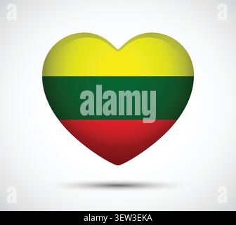 A vibrant heart-shaped icon showcasing the colors of the Lithuanian flag, embodying love and national pride. Perfect for cultural representation and d Stock Vector