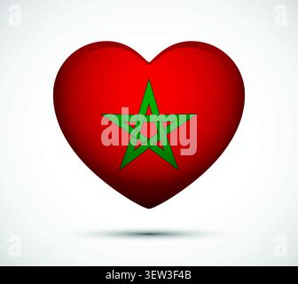 This graphic features a heart shape in vibrant red, adorned with a green star emblem, representing the Moroccan flag's colors and spirit. Perfect for Stock Vector