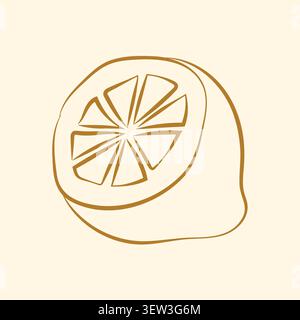 Hand-drawn sliced lemon in line art style for grocery shop, farmers market, summer packaging, cooking ingredients, event decor Stock Vector