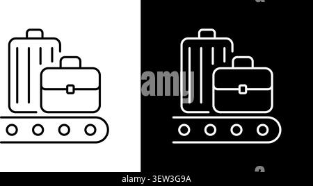 Luggage On Conveyor Belt Line Icon Set. Baggage Claim, Airport Travel, And Luggage Handling Outline Symbol Collection. Travel And Transportation Stock Vector