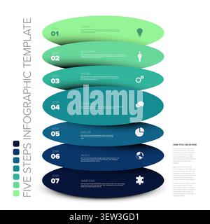 This infographic template features seven oval steps in a vertical layout. The infographic template uses a professional gradient color scheme for clear Stock Vector