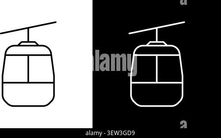 Cable Car Line Icon Set. Mountain Transport, Ski Lift, And Aerial Tramway Outline Symbol Collection. Public Transportation And Tourism. Editable Stock Vector